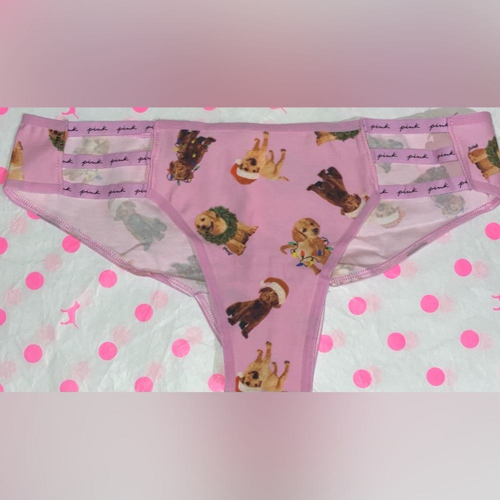 PINK Victoria’s Secret Cotton Strappy Cheekster PINK panties holiday PINK dog